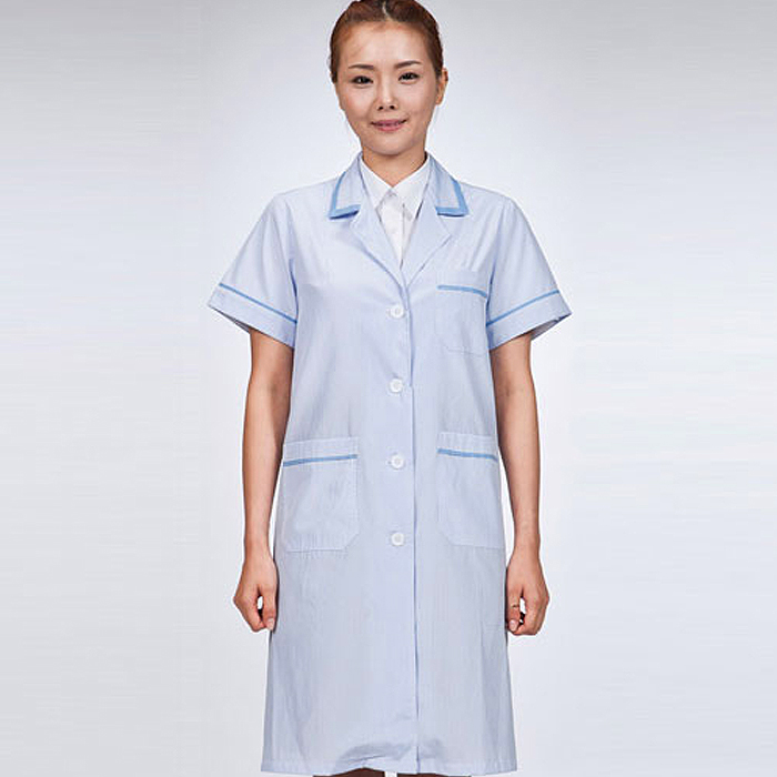 줄지 반팔 여성용 영양사·의사가운 /블루 실습복 위생복