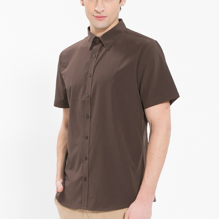 남성 반팔 단색 셔츠 /브라운/인쇄가능 식당 단체남방