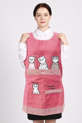귀여운 캐릭터 핑크 사계절 면 자수 부엌 주방 조끼형 포켓 타블리에 원피스 앞치마